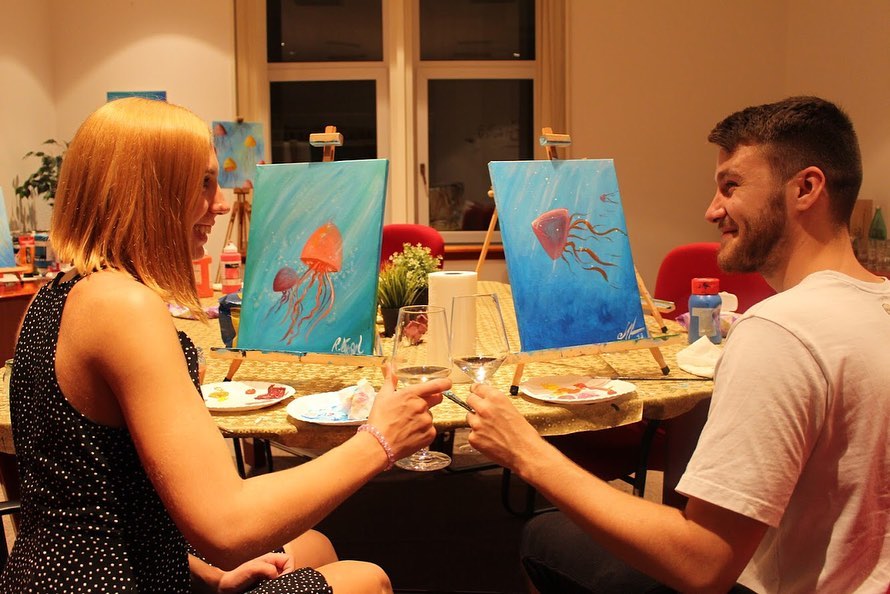 wine and paint studio zagreb art bottega